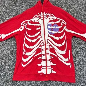 Vault 49 Hoodie Men‎ Medium Red Skeleton Full Zip Long Sleeve Pocket Outdoor M